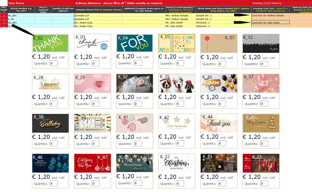 Greeting Card Order Form Instructions