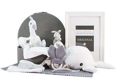SNUGGLE NEST - grey and white BABY GIFT BASKET - 
