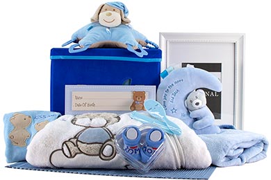 BABY GIFT BASKET - NEWBORN BOY in Toy Box